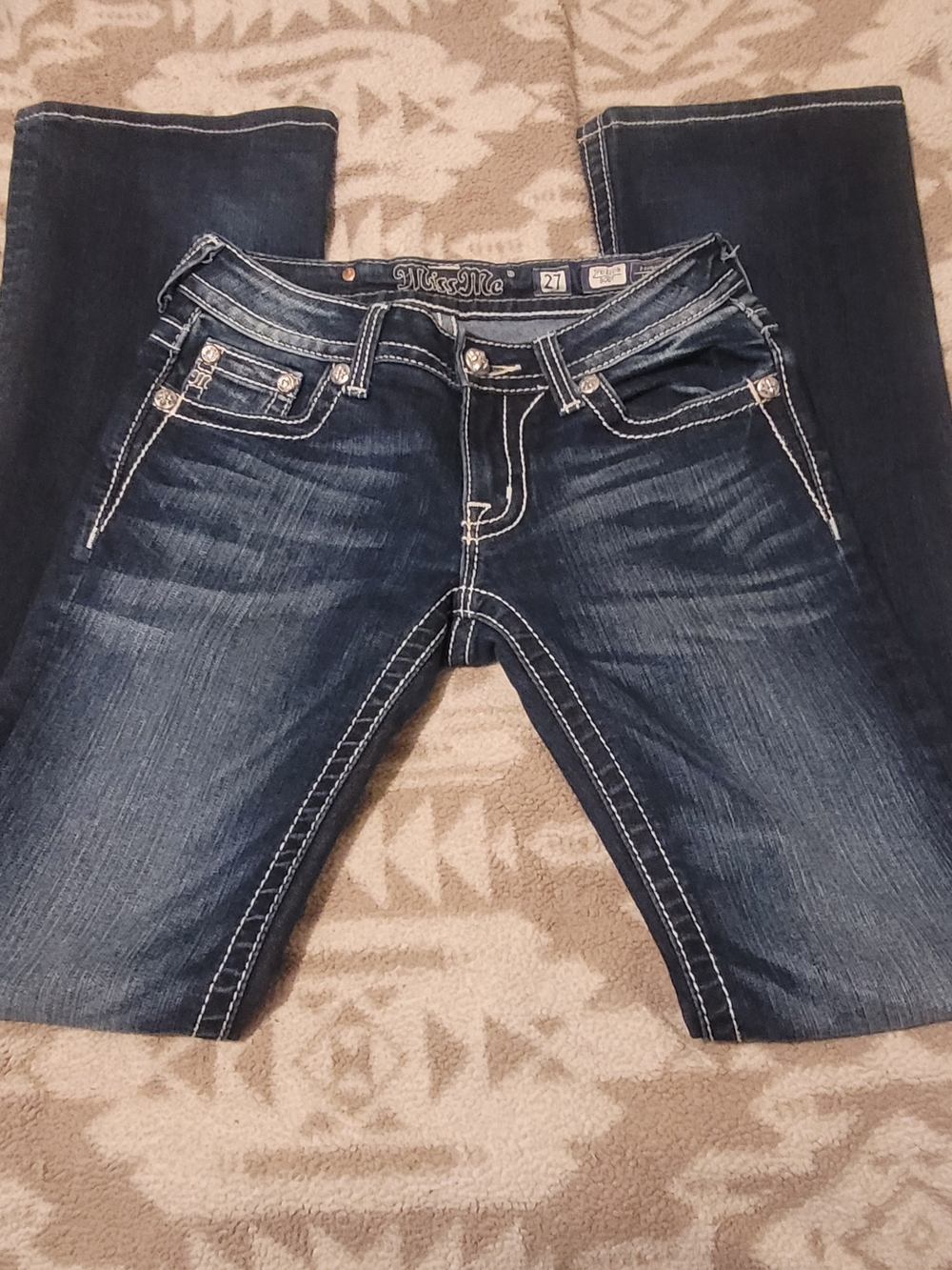 Miss Me Dark Indigo Boot Cut Jeans with Contrast Stitching